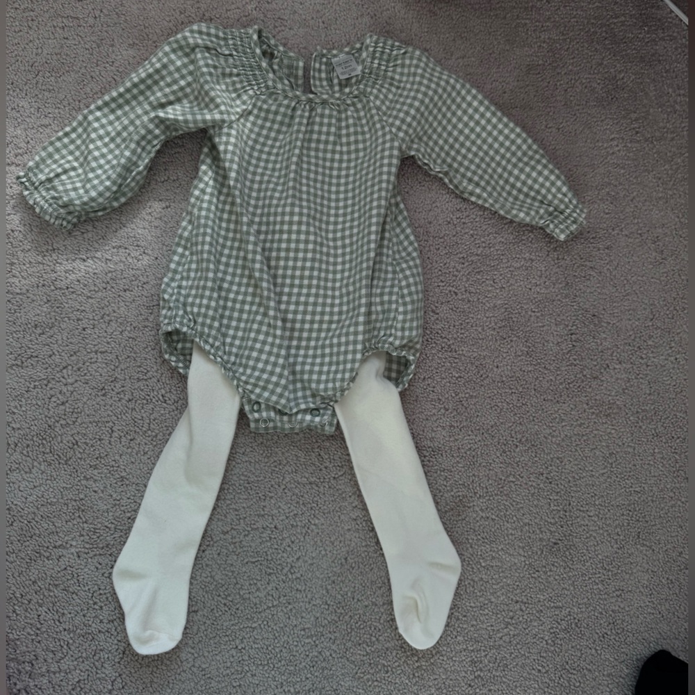 Carter's Green Checkered One Piece with White Tights - Picture 2 of 3